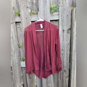 No Boundaries Maroon Lace Detail Cardigan